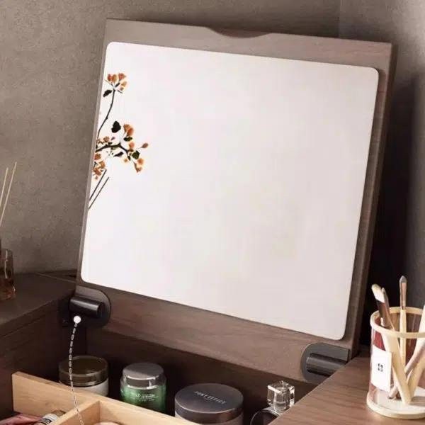 Contemporary Nordic Solid Wood Triangular Makeup Vanity & Stool Set With Mirror And Storage For Bedroom - Image 17