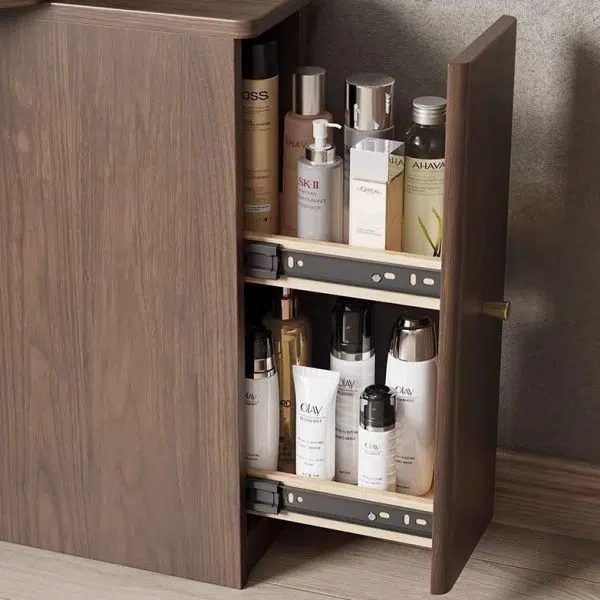 Contemporary Nordic Solid Wood Triangular Makeup Vanity & Stool Set With Mirror And Storage For Bedroom - Image 16