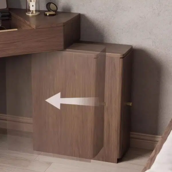 Contemporary Nordic Solid Wood Triangular Makeup Vanity & Stool Set With Mirror And Storage For Bedroom - Image 15