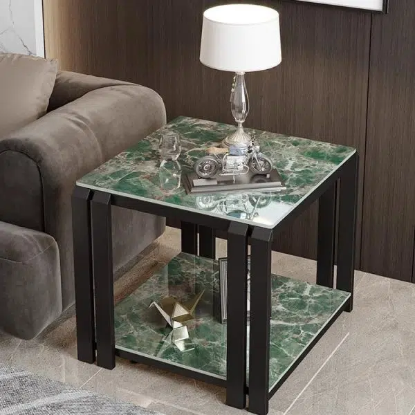 Contemporary Nordic Slab And Metal Square Side Table With 2 Tiers For Living Room - Image 24