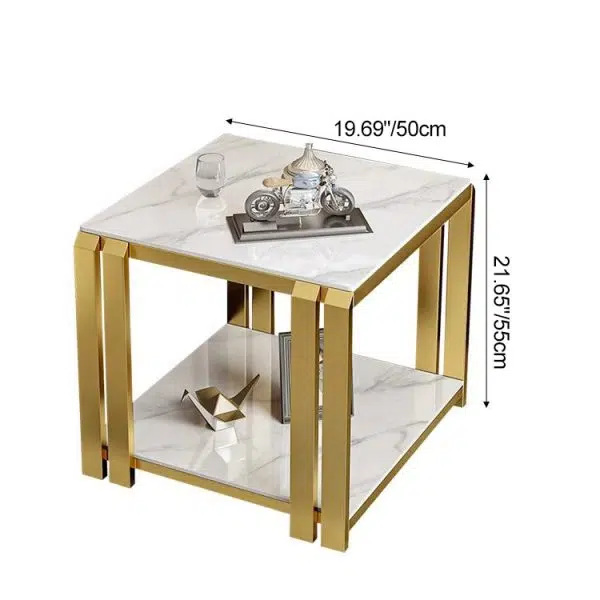Contemporary Nordic Slab And Metal Square Side Table With 2 Tiers For Living Room - Image 9