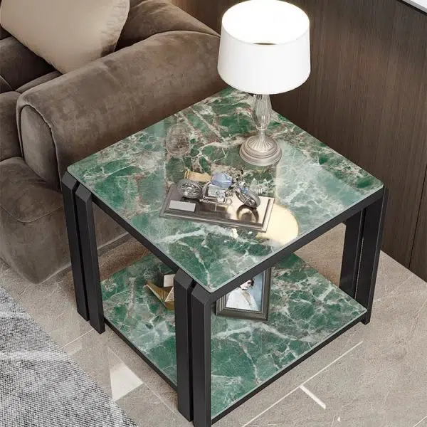 Contemporary Nordic Slab And Metal Square Side Table With 2 Tiers For Living Room - Image 12