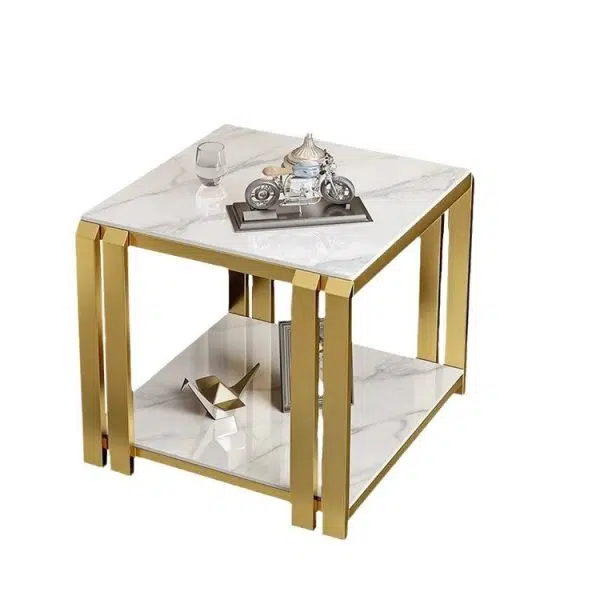 Contemporary Nordic Slab And Metal Square Side Table With 2 Tiers For Living Room - Image 31