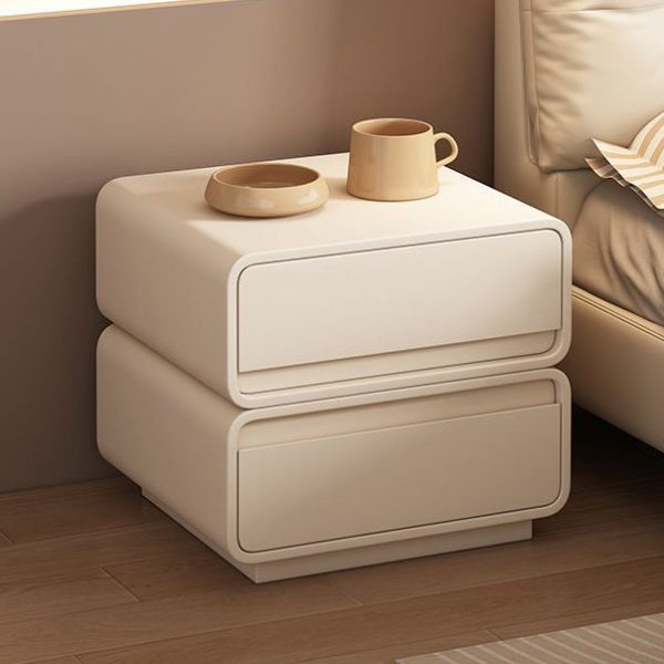 Modern Minimalist Solid Wood And Microfiber Leather Rectangular Nightstand 2 Drawers For Bedroom - Image 14