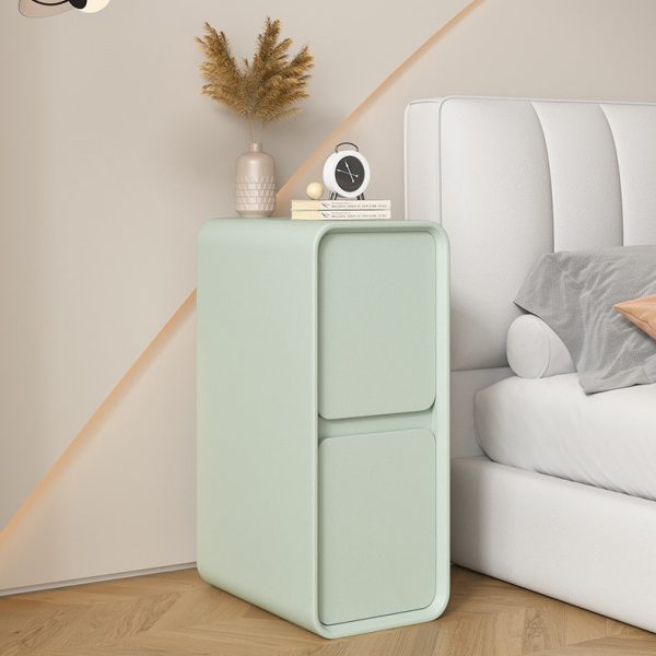 Modern Minimalist Solid Wood And Microfiber Leather Rectangular Narrow Nightstand With 2 Drawers For Bedroom - Image 7