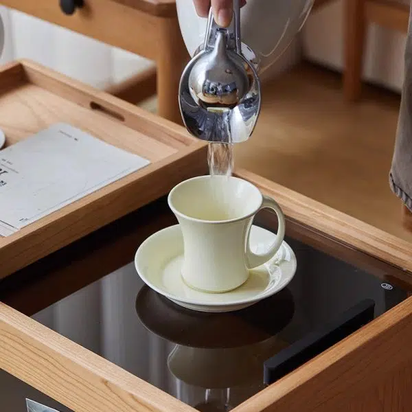 Contemporary Nordic Cherry Wood Oak Glass Rectangular Cart Movable End Table With 2-Tier Storage For Living Room And Bedroom - Image 8