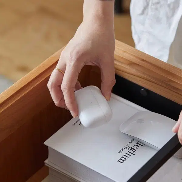 Contemporary Nordic Cherry Wood Oak Glass Rectangular Cart Movable End Table With 2-Tier Storage For Living Room And Bedroom - Image 10