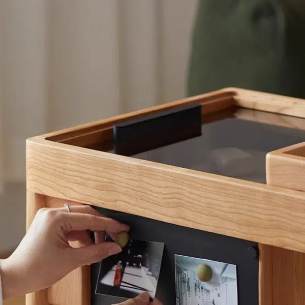 Contemporary Nordic Cherry Wood Oak Glass Rectangular Cart Movable End Table With 2-Tier Storage For Living Room And Bedroom - Image 12