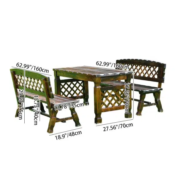 Contemporary Retro Fir Rectangular Lattice Outdoor Coffee Table & Chair Set For Outdoor Patio - Image 10