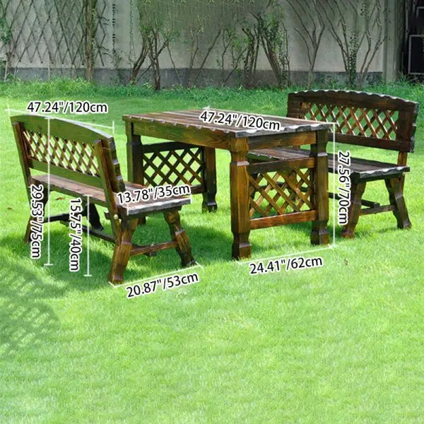Contemporary Retro Fir Rectangular Lattice Outdoor Coffee Table & Chair Set For Outdoor Patio - Image 9