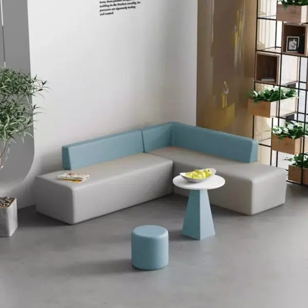 Contemporary Scandinavian Leather Wood Sponge Rectangular Square Round Coffee Table & Chair Set For Living Room - Image 17