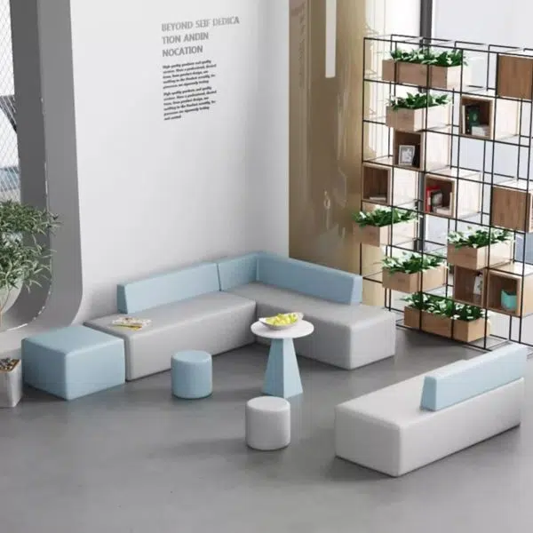 Contemporary Scandinavian Leather Wood Sponge Rectangular Square Round Coffee Table & Chair Set For Living Room - Image 3