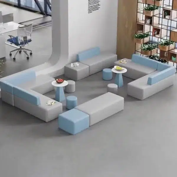 Contemporary Scandinavian Leather Wood Sponge Rectangular Square Round Coffee Table & Chair Set For Living Room - Image 4