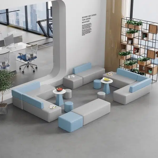 Contemporary Scandinavian Leather Wood Sponge Rectangular Square Round Coffee Table & Chair Set For Living Room - Image 6