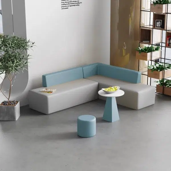 Contemporary Scandinavian Leather Wood Sponge Rectangular Square Round Coffee Table & Chair Set For Living Room - Image 2