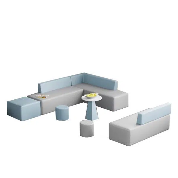 Contemporary Scandinavian Leather Wood Sponge Rectangular Square Round Coffee Table & Chair Set For Living Room - Image 28