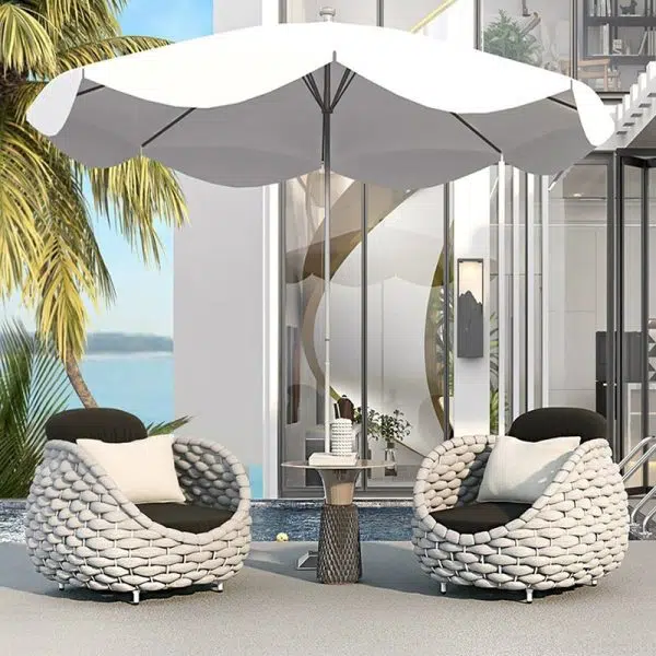 Contemporary Scandinavian Weaving Fabric Aluminum Alloy Round Arc Outdoor Coffee Table & Chair Set For Outdoor Patio - Image 4