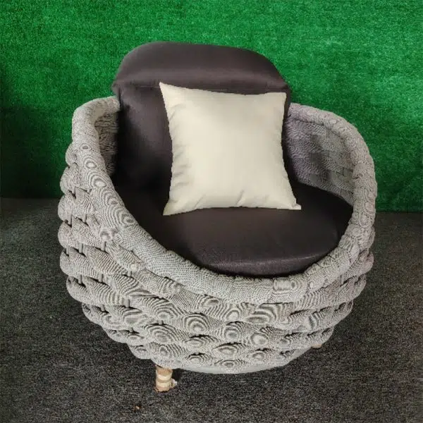 Contemporary Scandinavian Weaving Fabric Aluminum Alloy Round Arc Outdoor Coffee Table & Chair Set For Outdoor Patio - Image 12