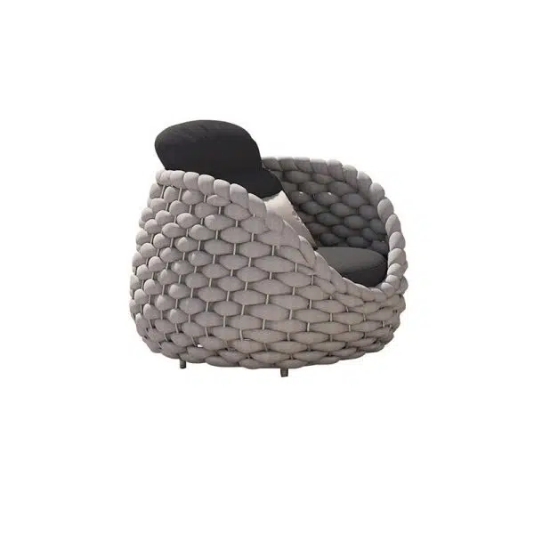 Contemporary Scandinavian Weaving Fabric Aluminum Alloy Round Arc Outdoor Coffee Table & Chair Set For Outdoor Patio - Image 18