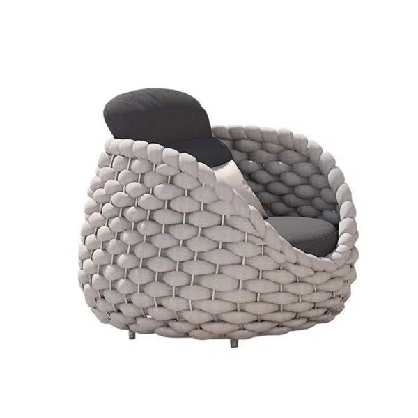 Contemporary Scandinavian Weaving Fabric Aluminum Alloy Round Arc Outdoor Coffee Table & Chair Set For Outdoor Patio - Image 15