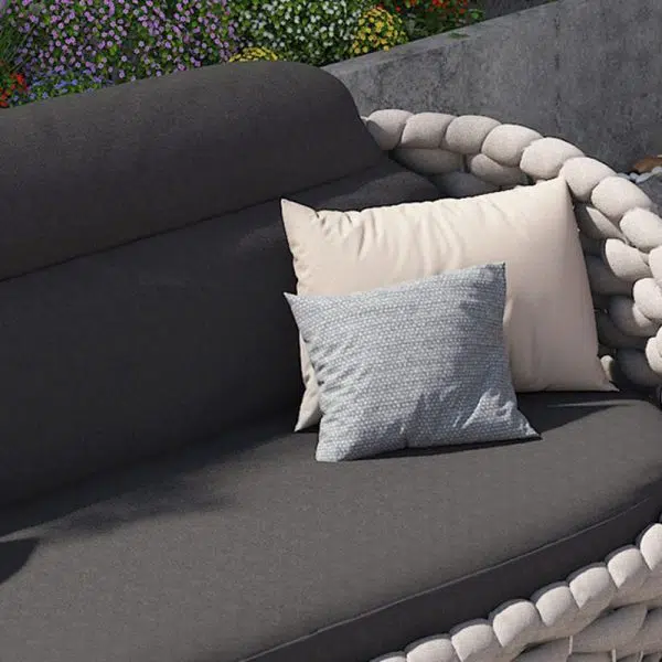 Contemporary Scandinavian Weaving Fabric Aluminum Alloy Round Arc Outdoor Coffee Table & Chair Set For Outdoor Patio - Image 10