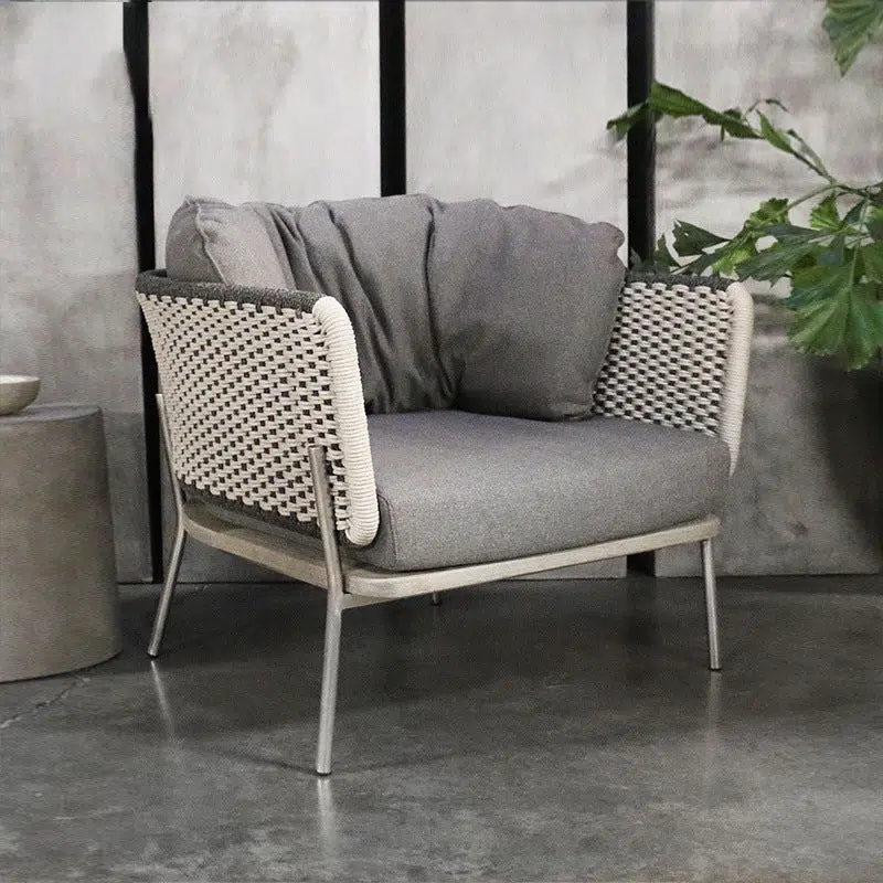 BS-Table-Chair-FX02759-12.jpg Contemporary Scandinavian Weaving Rope Fabric Aluminum Alloy Slab Square Outdoor Coffee Table & Chair Set For Outdoor Patio - Image 1