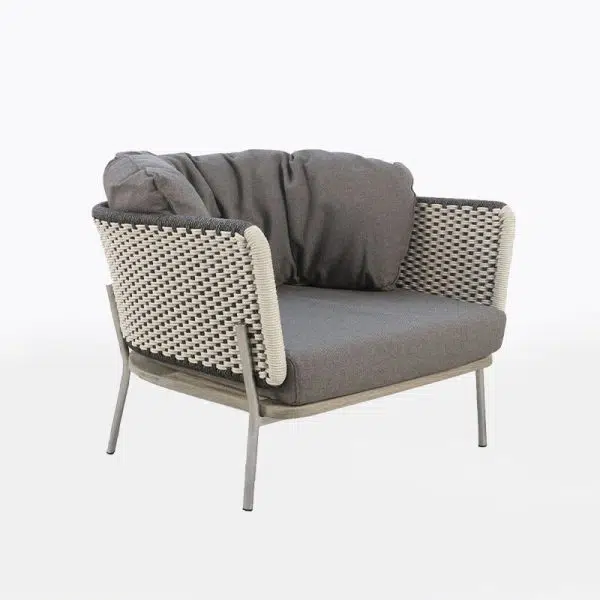 Contemporary Scandinavian Weaving Rope Fabric Aluminum Alloy Slab Square Outdoor Coffee Table & Chair Set For Outdoor Patio - Image 4