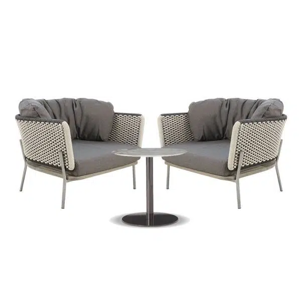 Contemporary Scandinavian Weaving Rope Fabric Aluminum Alloy Slab Square Outdoor Coffee Table & Chair Set For Outdoor Patio - Image 3