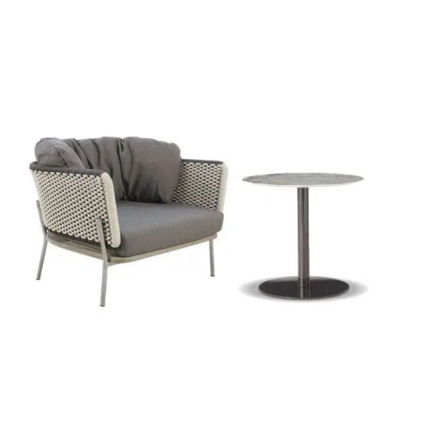 Contemporary Scandinavian Weaving Rope Fabric Aluminum Alloy Slab Square Outdoor Coffee Table & Chair Set For Outdoor Patio - Image 5