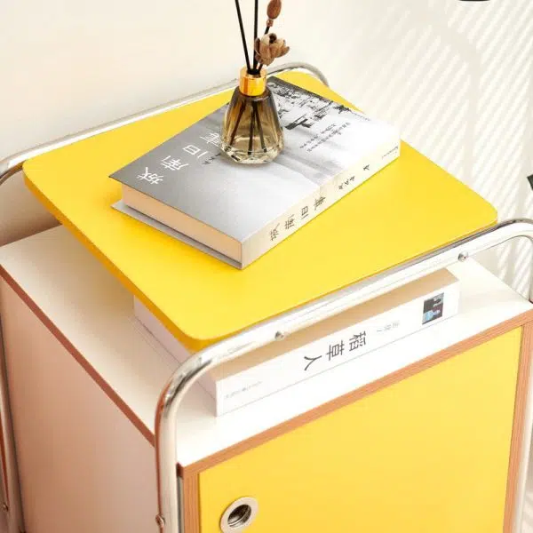 Contemporary Nordic Plank & Stainless Steel Rectangular Nightstand With 1-Cabinet For Bedroom And Living Room - Image 7