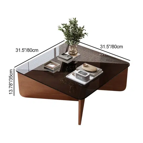 Contemporary Luxury Square Glass Solid Wood Interlocking Base Coffee Table For Living Room - Image 4
