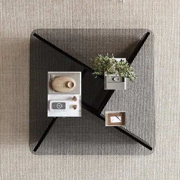 Contemporary Luxury Square Glass Solid Wood Interlocking Base Coffee Table For Living Room - Image 8