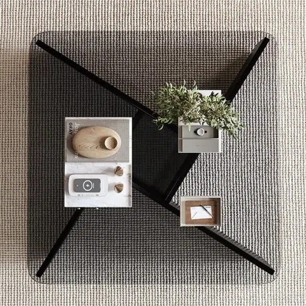 Contemporary Luxury Square Glass Solid Wood Interlocking Base Coffee Table For Living Room - Image 9