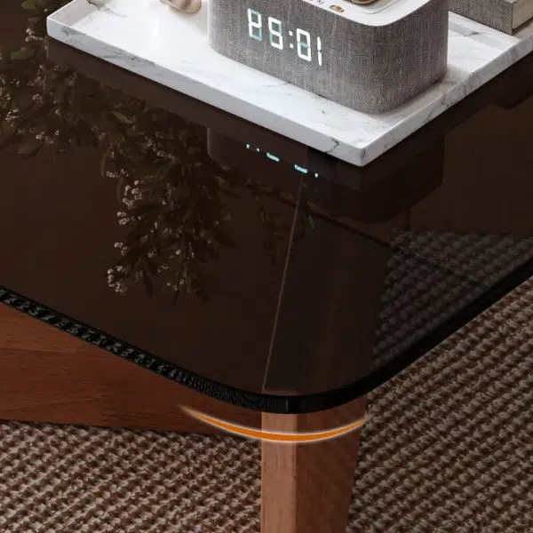 Contemporary Luxury Square Glass Solid Wood Interlocking Base Coffee Table For Living Room - Image 7