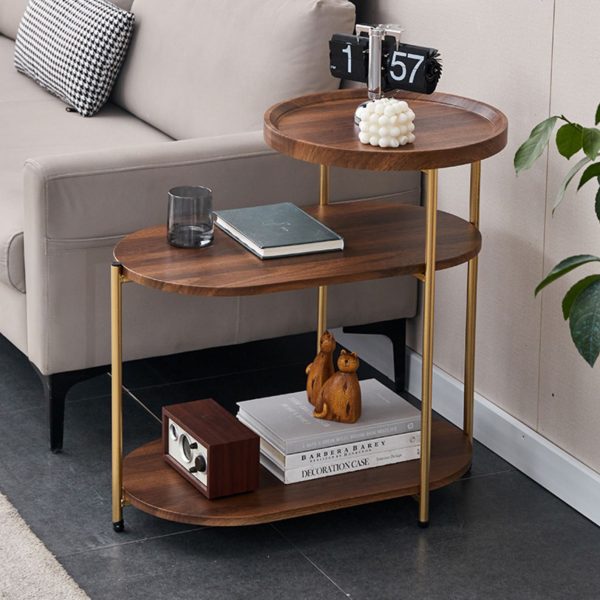 Contemporary Nordic Elliptical Round Iron Plate End Table 3-Tier For Living Room - Image 3
