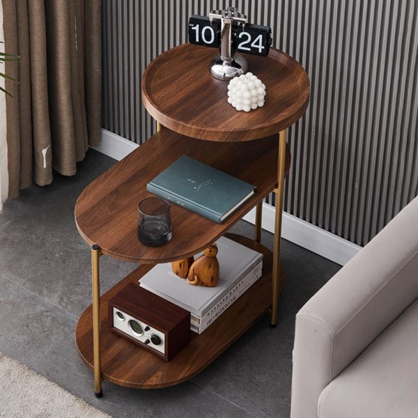 Contemporary Nordic Elliptical Round Iron Plate End Table 3-Tier For Living Room - Image 13