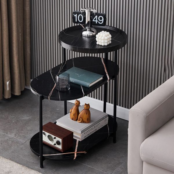 Contemporary Nordic Elliptical Round Iron Plate End Table 3-Tier For Living Room - Image 2