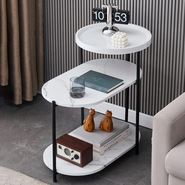 Contemporary Nordic Elliptical Round Iron Plate End Table 3-Tier For Living Room - Image 4