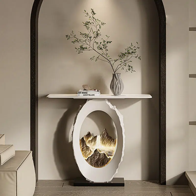 BS-Table-FX02446-1.jpg Contemporary Nordic FRP Marble Microcrystalline Stone Rectangular Elliptical Lighting Mountain Side Table 1-Tray For Entryway - Image 1