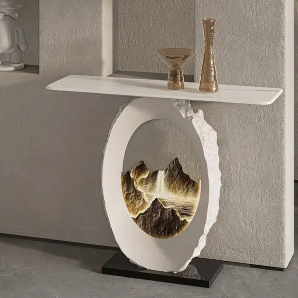 Contemporary Nordic FRP Marble Microcrystalline Stone Rectangular Elliptical Lighting Mountain Side Table 1-Tray For Entryway - Image 4