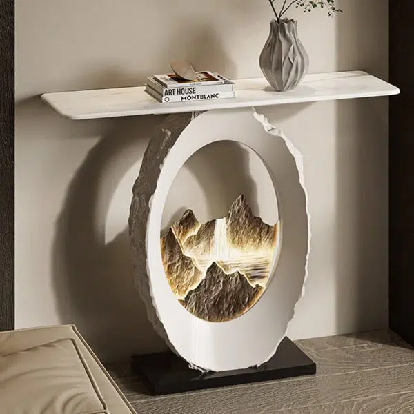 Contemporary Nordic FRP Marble Microcrystalline Stone Rectangular Elliptical Lighting Mountain Side Table 1-Tray For Entryway - Image 14