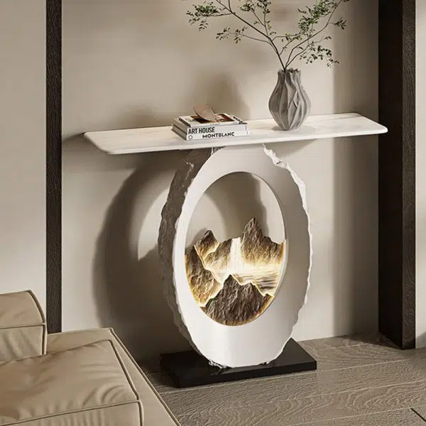 Contemporary Nordic FRP Marble Microcrystalline Stone Rectangular Elliptical Lighting Mountain Side Table 1-Tray For Entryway - Image 3