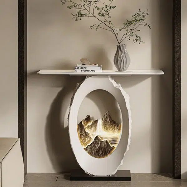 Contemporary Nordic FRP Marble Microcrystalline Stone Rectangular Elliptical Lighting Mountain Side Table 1-Tray For Entryway - Image 6