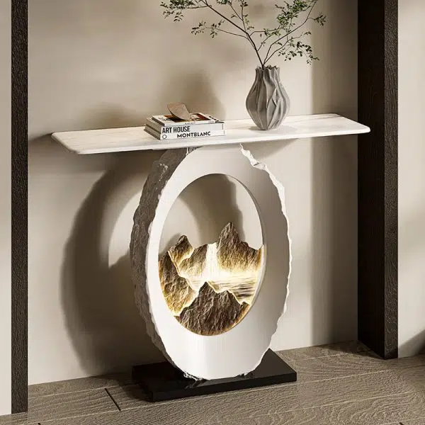 Contemporary Nordic FRP Marble Microcrystalline Stone Rectangular Elliptical Lighting Mountain Side Table 1-Tray For Entryway - Image 7