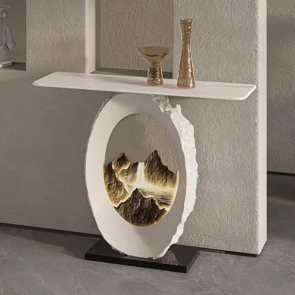 Contemporary Nordic FRP Marble Microcrystalline Stone Rectangular Elliptical Lighting Mountain Side Table 1-Tray For Entryway - Image 17