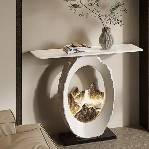 Contemporary Nordic FRP Marble Microcrystalline Stone Rectangular Elliptical Lighting Mountain Side Table 1-Tray For Entryway - Image 15