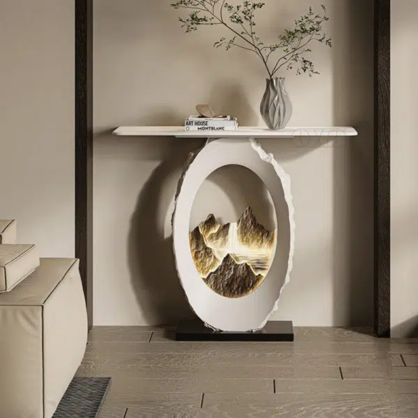 Contemporary Nordic FRP Marble Microcrystalline Stone Rectangular Elliptical Lighting Mountain Side Table 1-Tray For Entryway - Image 19