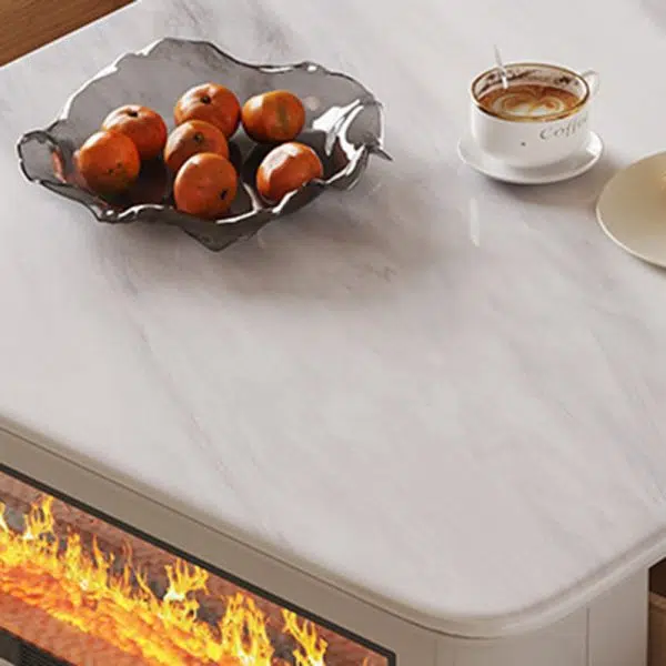 Contemporary Creative Microcrystalline Wood Stainless Steel Square Flame Coffee Table 2-Drawer Rotatable For Living Room - Image 10