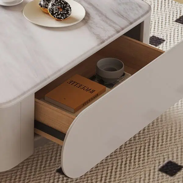 Contemporary Creative Microcrystalline Wood Stainless Steel Square Flame Coffee Table 2-Drawer Rotatable For Living Room - Image 11