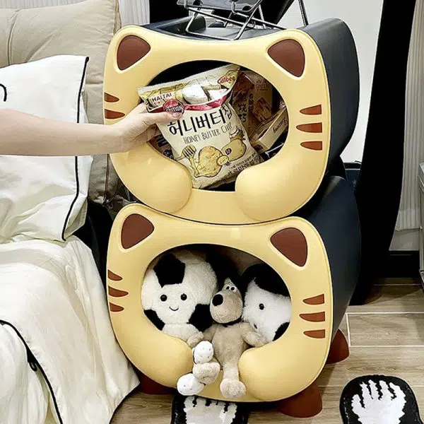 Contemporary Creative PP Kids Cartoon Cat Nightstand 1-Storage Stackable For Bedside - Image 12